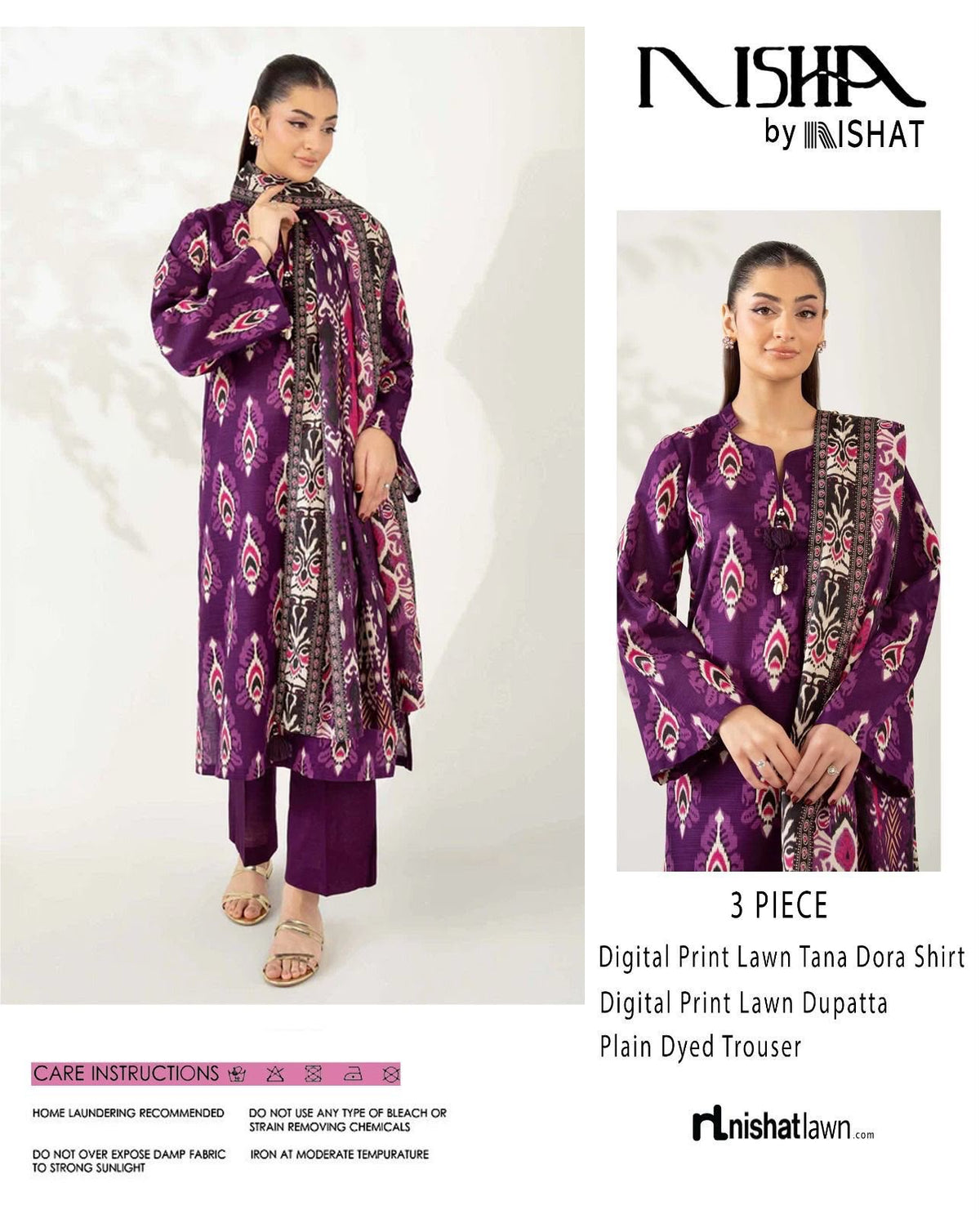 NISHAT Printed Lawn Tana Dora 3-Piece Suit