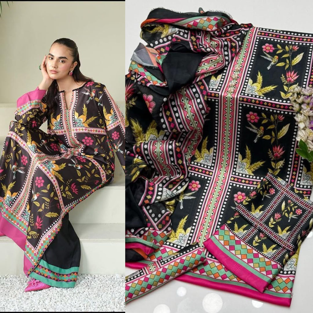 Lulusar Premium Digital Printed Shamooz Silk 3 Piece Suit