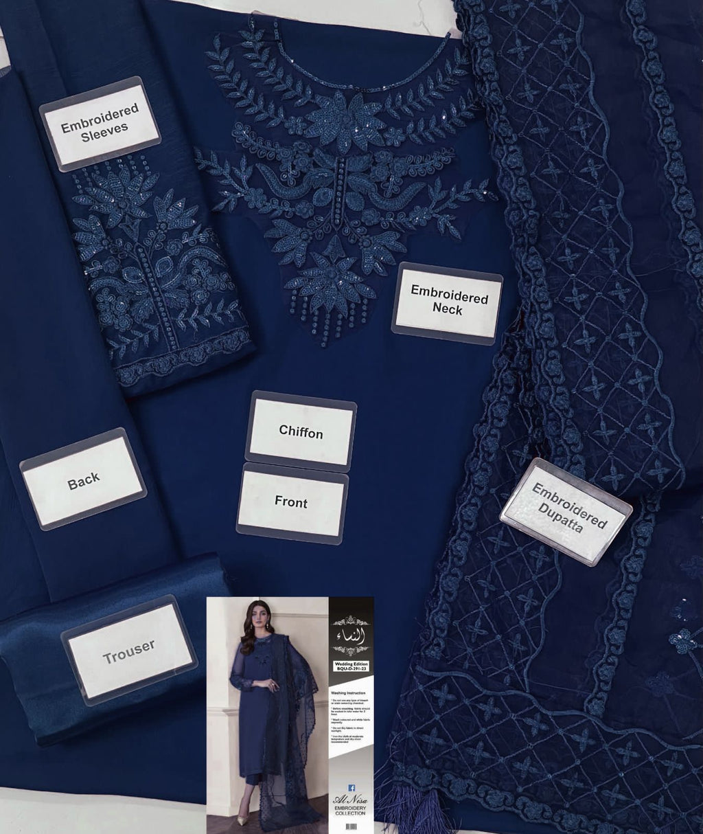 Embroidered Organza Dupatta, Satin Silk Trouser & Malai Inner | Pakistani Party Wear