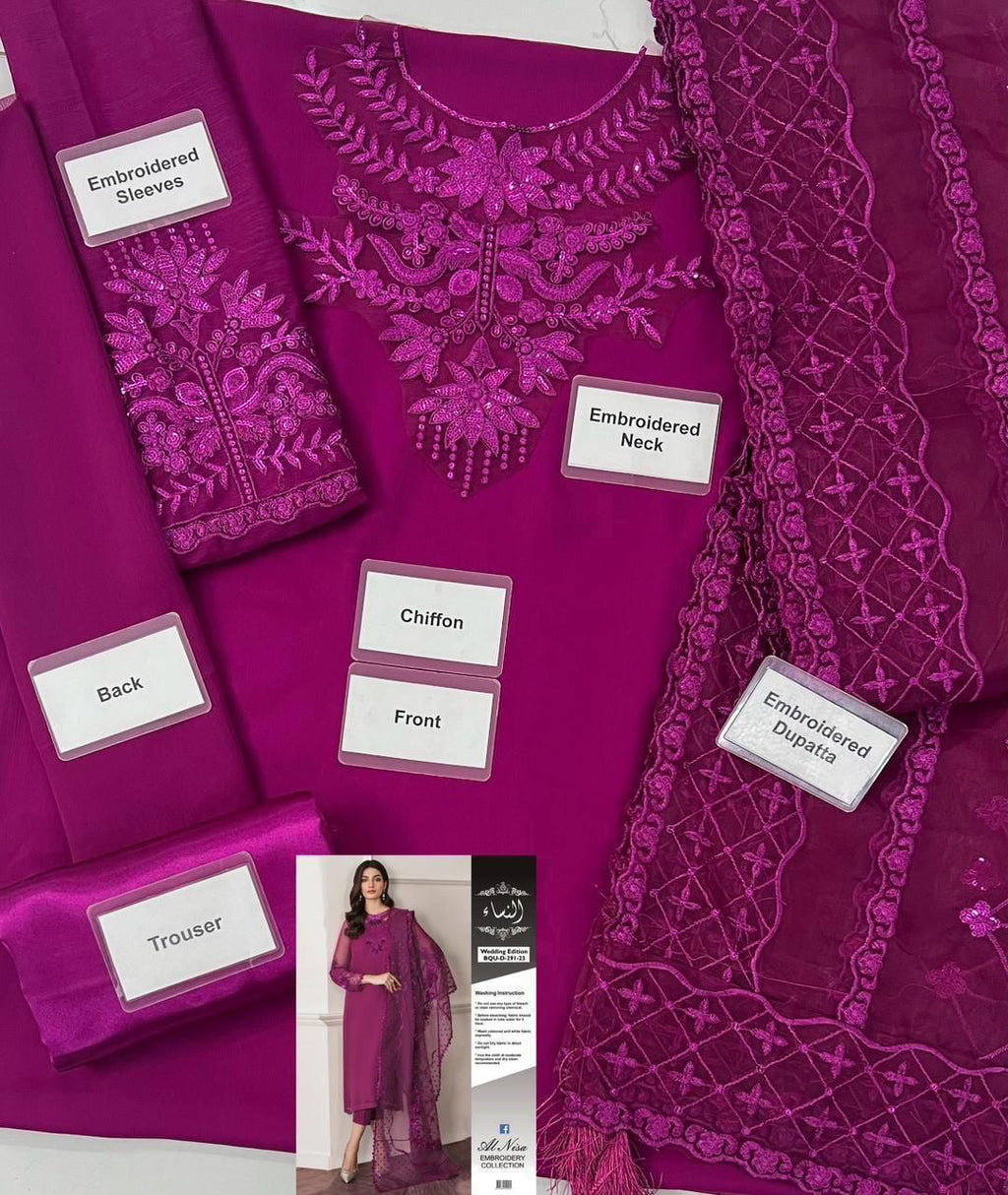 Embroidered Organza Dupatta, Satin Silk Trouser & Malai Inner | Pakistani Party Wear
