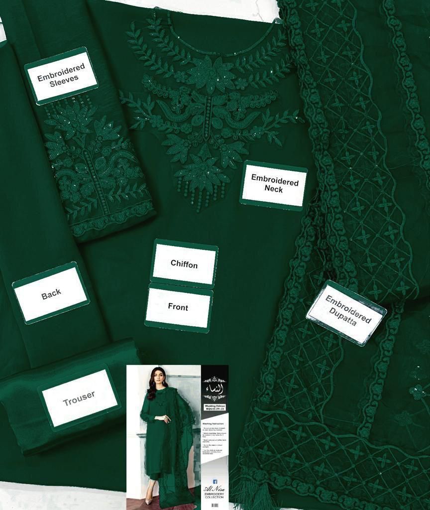 Sequence Embroidered Neck, Organza Dupatta & Satin Silk Trouser