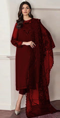 Unstitched 3 Piece  Dress with Embroidered Organza Dupatta & Satin Silk Trouser