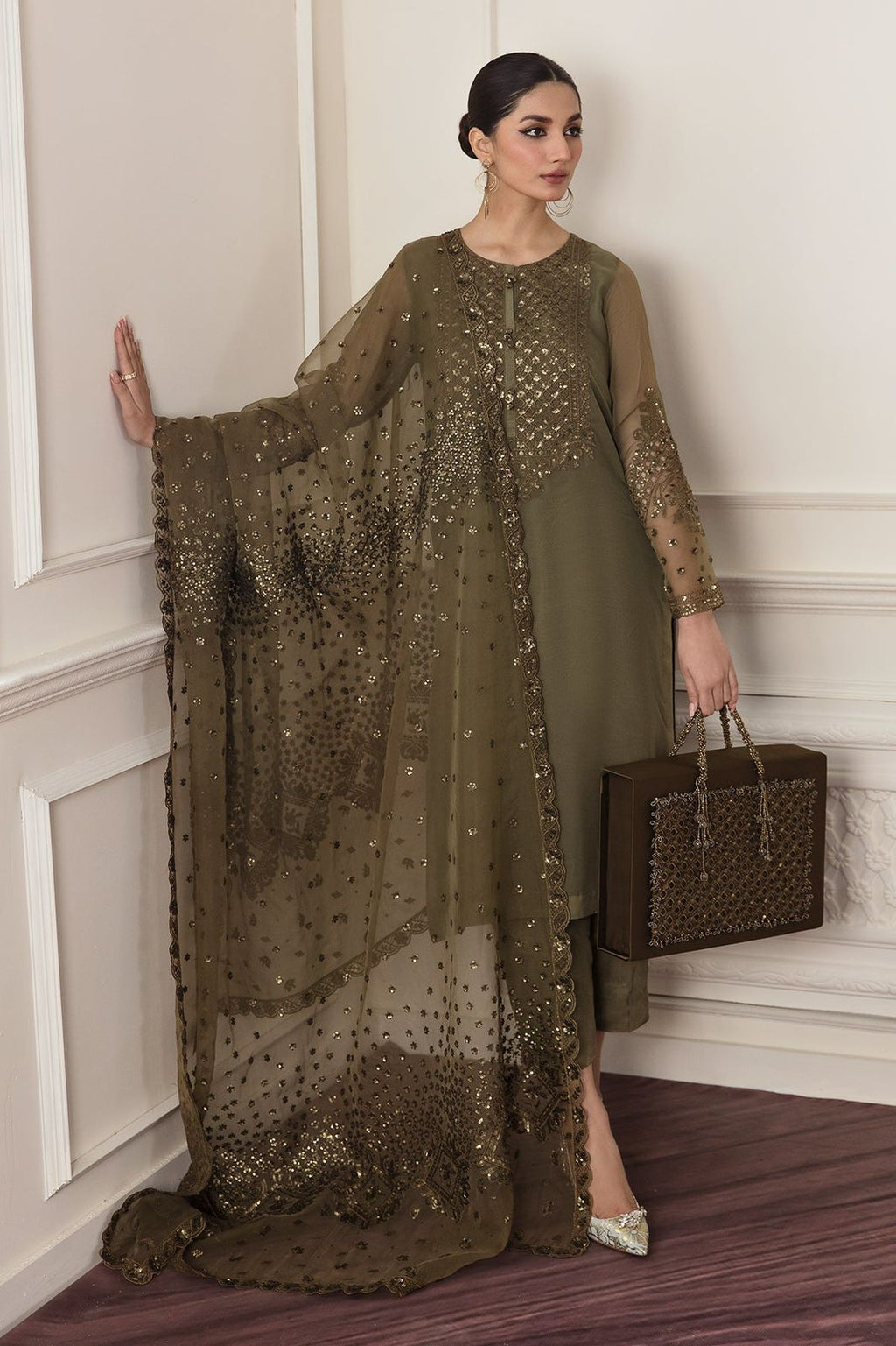 BAROQUE Luxury Unstitched 3 Piece Sequence Embroidered Chiffon Suit