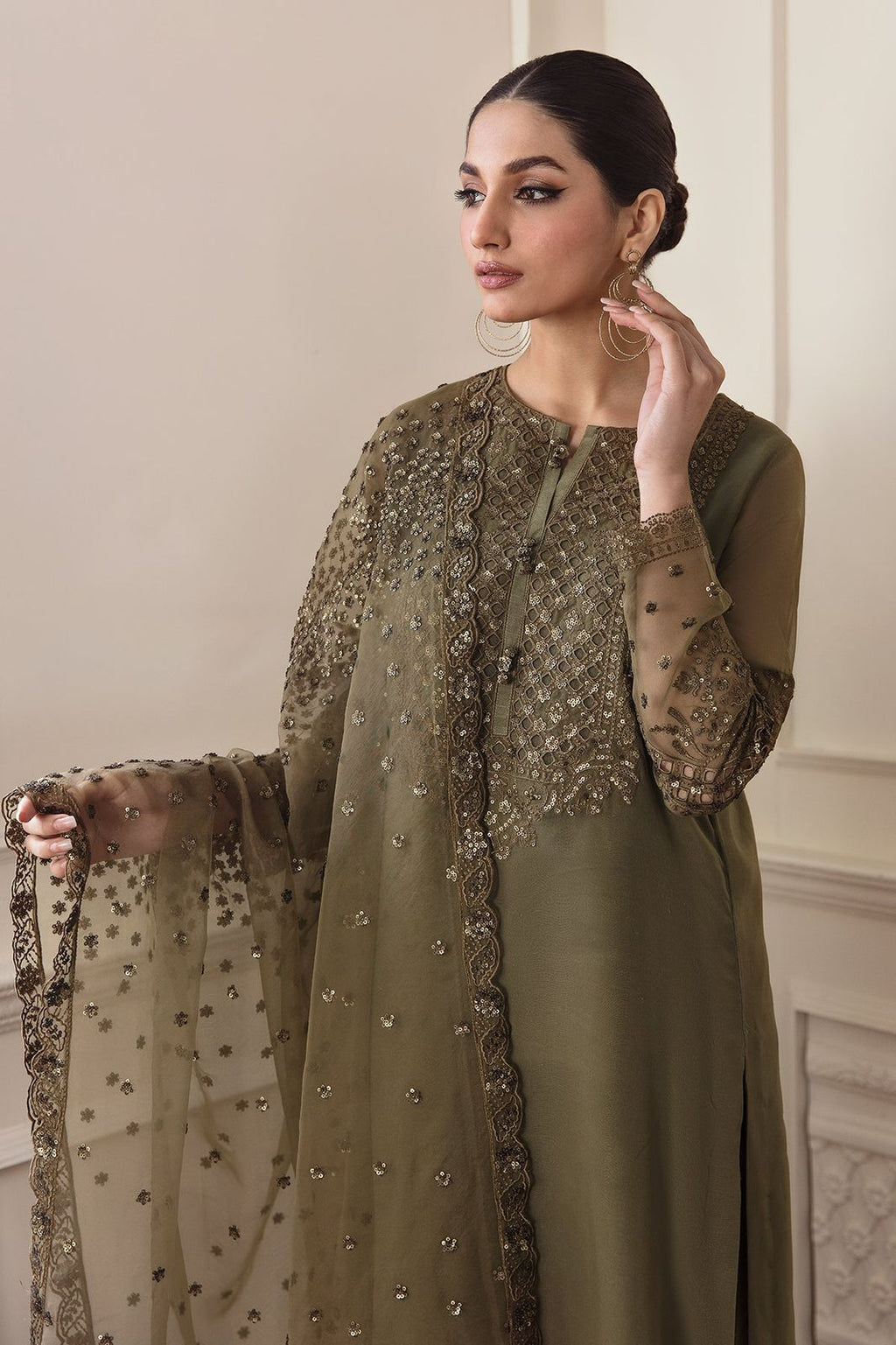 BAROQUE Luxury Unstitched 3 Piece Sequence Embroidered Chiffon Suit