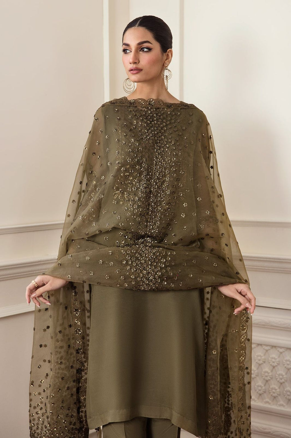 BAROQUE Luxury Unstitched 3 Piece Sequence Embroidered Chiffon Suit