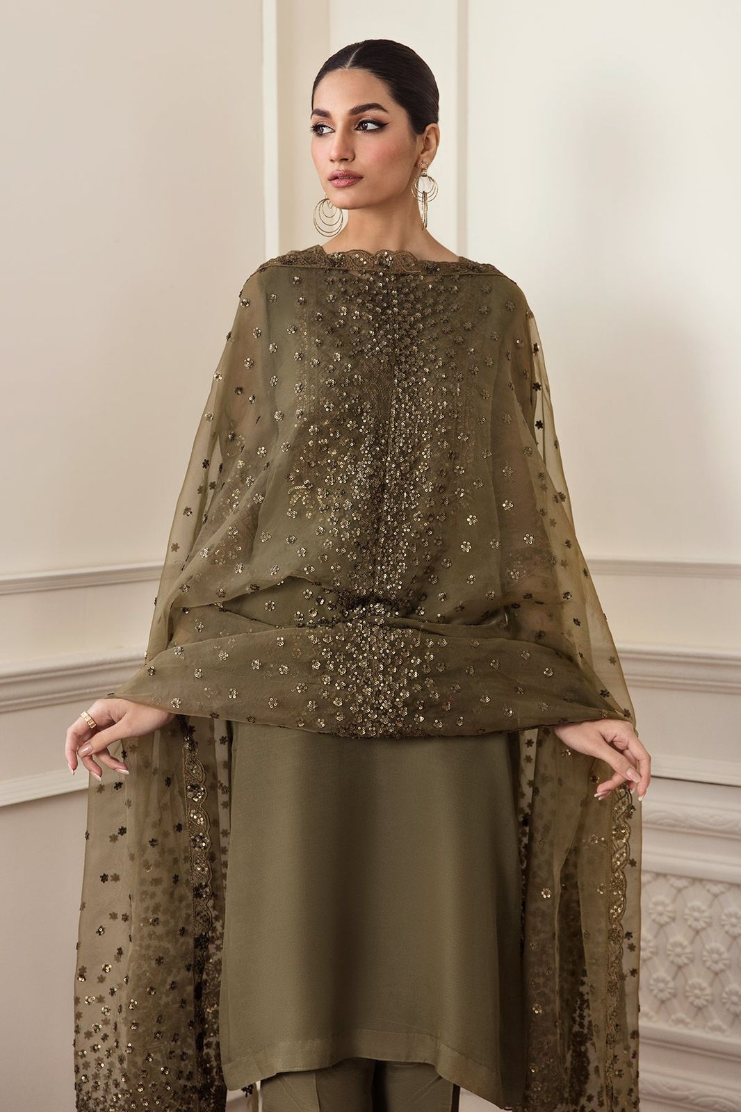 BAROQUE Luxury Unstitched 3 Piece Sequence Embroidered Chiffon Suit
