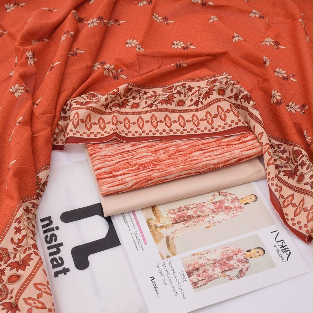 Unstitched Summer Collection with Printed Lawn Dupatta & Dyed Lawn Trouser