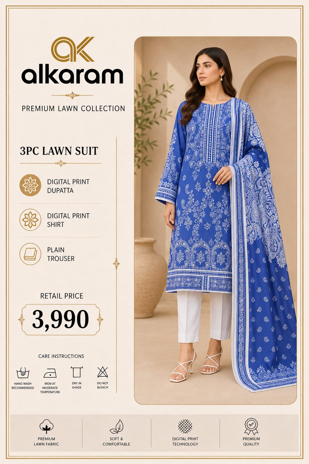 ALKARAM Lawn 2026 Vol. Original Base 3 Piece Printed Lawn Suit
