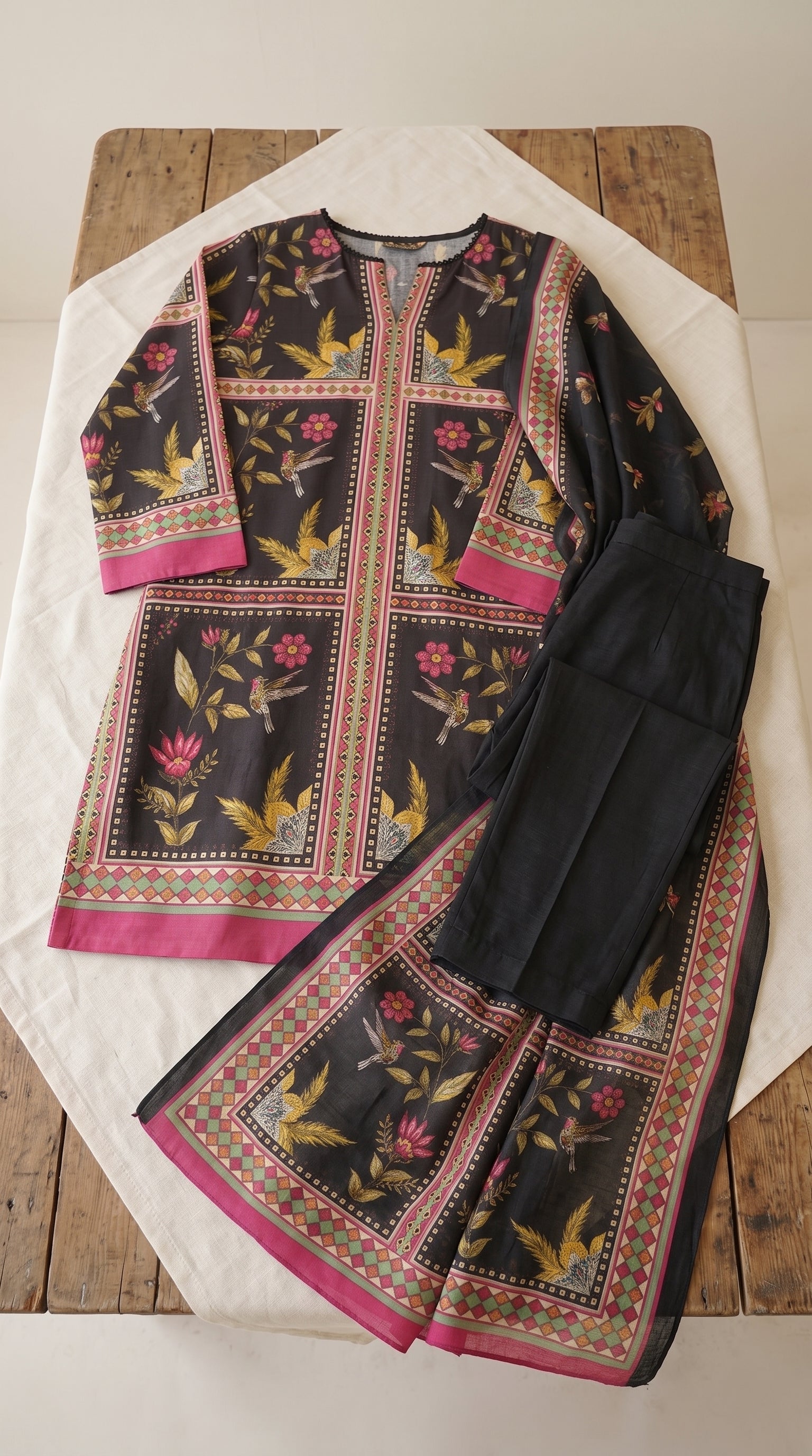 Lulusar Premium Digital Printed Shamooz Silk 3 Piece Suit